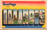 IL, Chicago Illinois - Greetings from, large letter Curteich linen postcard