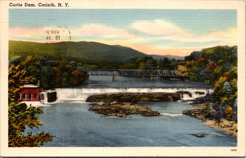 NY, CORINTH - Curtis Dam, bridge, power house postcard - NL0125