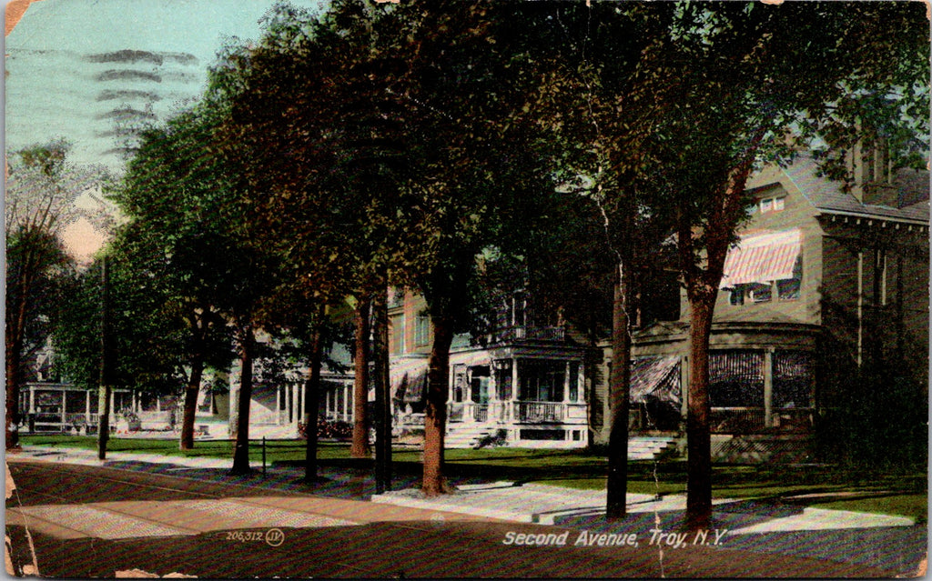 NY, Troy - Second Avenue - several house fronts - 1909 postcard - NL0269