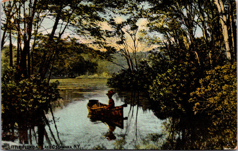 NY, Lake Oscawana - Little Florida Lake, lady in small boat postcard - NL0292