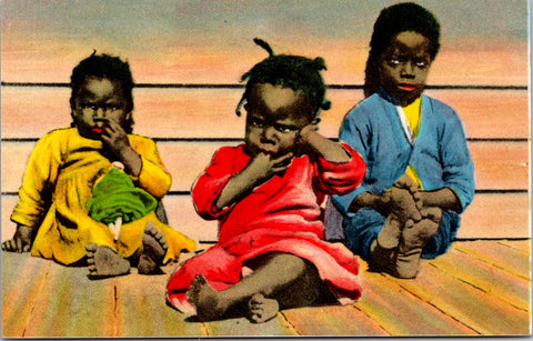 Vintage African American - Black kids sitting postcard - NL0355