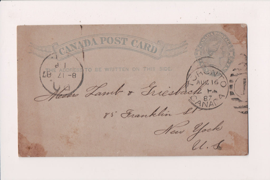 Canada - TORONTO, ON - 1887 dated Canada Post Card - NL0384