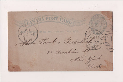 Canada - TORONTO, ON - 1887 dated Canada Post Card - NL0384