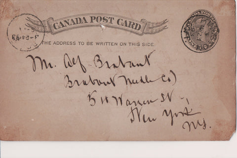 Canada - KINGSTON, ON - 1893 Canada Post Card - NL0385