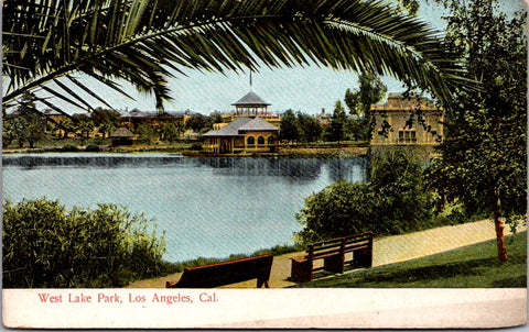 CA, LOS ANGELES - West Lake Park with buildings - M Rieder postcard - NL0397