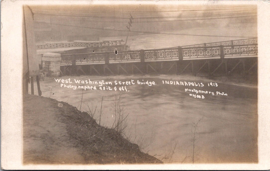 IN, INDIANAPOLIS - West Washington St bridge as it fell in flood of 1913 RPPC -