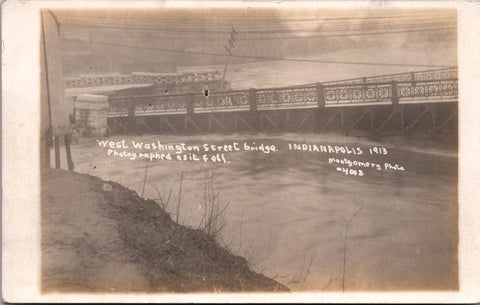 IN, Indianapolis - West Washington St bridge as it fell in flood of 1913 RPPC -