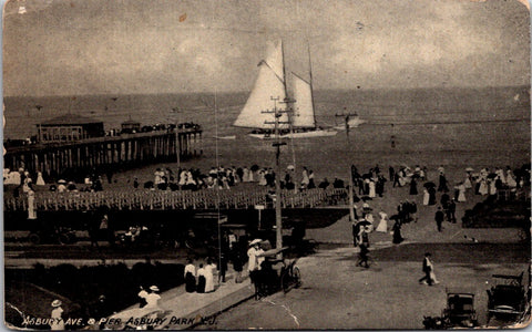 NJ, ASBURY PARK - Asbury Ave and Pier - 1909 postcard - NL0523