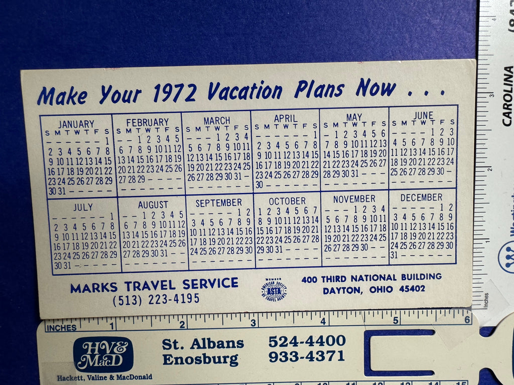 OH, Dayton - Marks Travel Service - 1972 Calendar blotter - NL0548