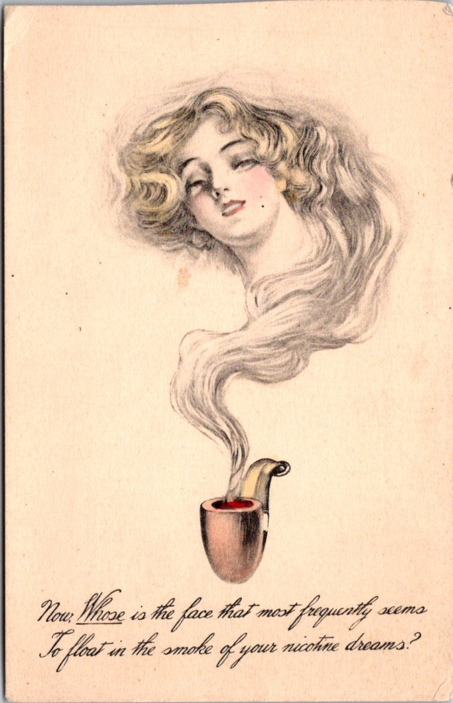 Greetings - Misc - Fantasy Face of lady in pipe smoke postcard - NL0553