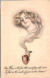 Greetings - Misc - Fantasy Face of lady in pipe smoke postcard - NL0553