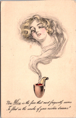 Greetings - Misc - Fantasy Face of lady in pipe smoke postcard - NL0553