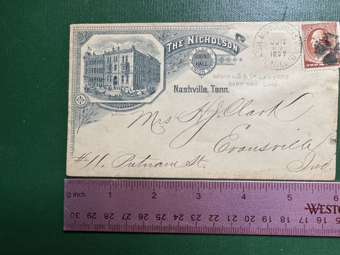 TN, NASHVILLE - The Nicholson 1887 envelope - RPO fancy cancel - NL0565