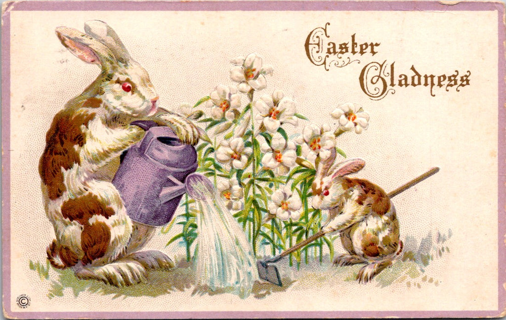 Easter - Anthropomorphic rabbits tending flowers postcard - NL0579