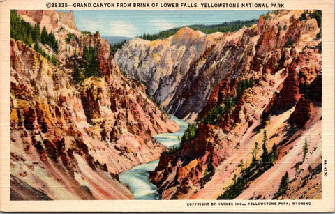 WY, YELLOWSTONE - Grand Canyon from Lower Falls, Yellowstone Park postcard - NL0593