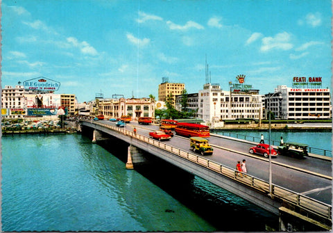 Foreign postcard - MANILA, Philippines - MacArthur Bridge, bldg signs - NL0745