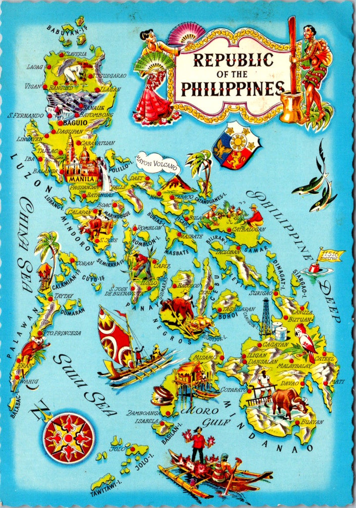 Foreign postcard - REPUBLIC of, Philippines - Map with named islands etc postcard - NL0752