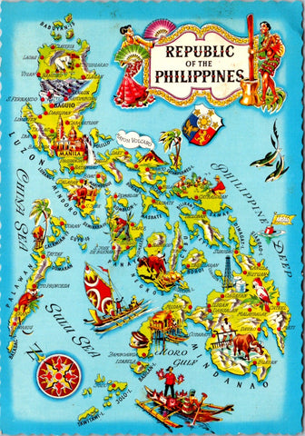Foreign postcard - REPUBLIC of, Philippines - Map with named islands etc postcard - NL0752