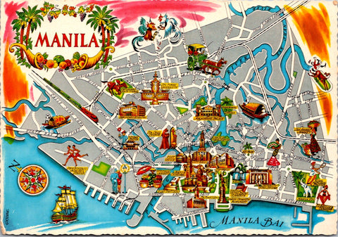 Foreign postcard - MANILA, Philippines - Map, street names etc postcard - NL0753