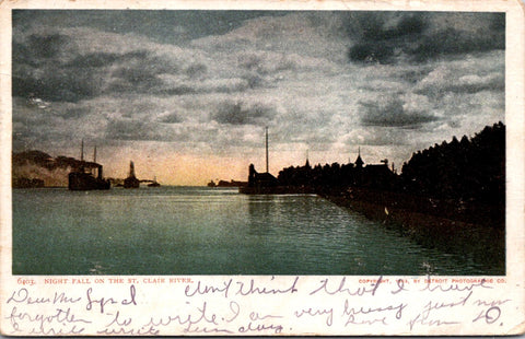 Unknown Location - NIGHT FALL ON THE ST CLAIR RIVER - Detroit Photographic postcard - NL0810