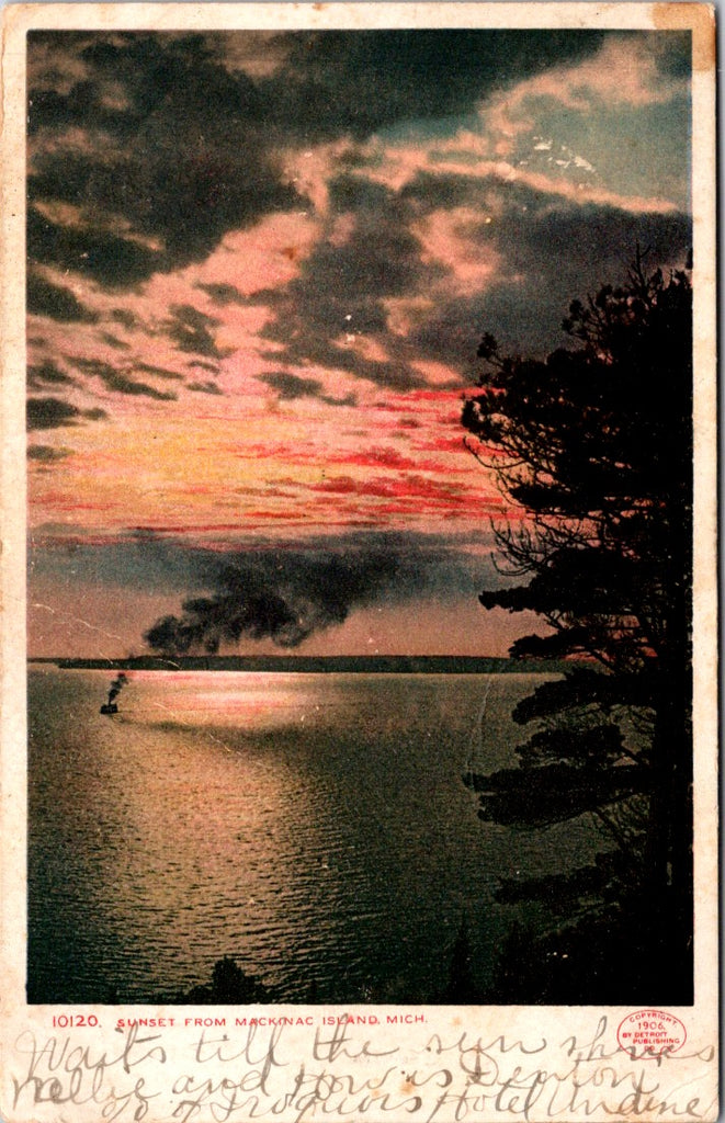 MI, MACKINAC ISLAND - sunset from - Detroit Publishing Co postcard - NL0821