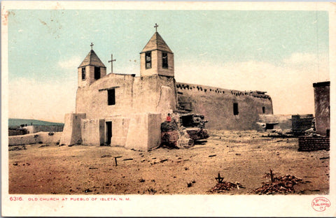 NM, ISLETA - old church at Pueblo of Isleta - Detroit Publishing Co postcard - NL0823