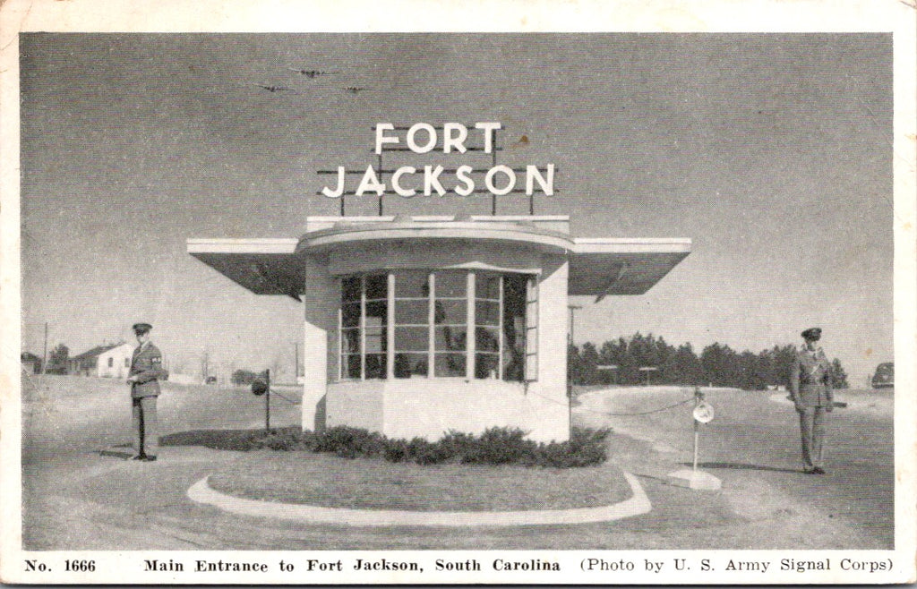 SC, FORT JACKSON - Main entrance building with MP guards - NY144