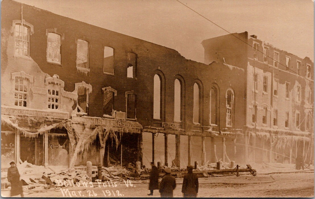 VT, Bellows Falls - Destruction from Fire Mar 26, 1912 Real Photo postcard - QC0