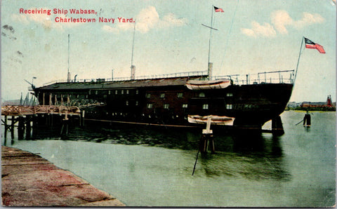 Ship Postcard - WABASN - Receiving Ship, Charlestown Navy Yard - QC0011