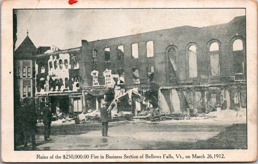 VT, BELLOWS FALLS - Ruins of the $250,000 fire Mar 26, 1912 postcard - QC0022