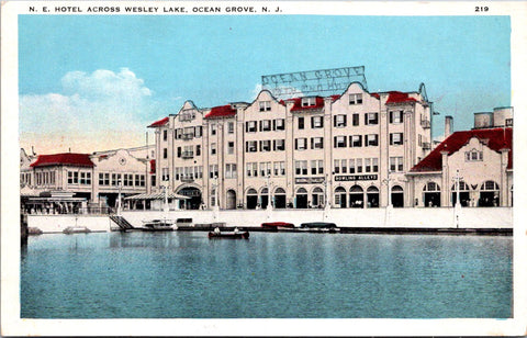 NJ, OCEAN GROVE - N E Hotel across Wesley Lake, bowling alley, shooting gallery