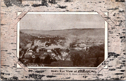 VT, Randolph - Bird Eye View of town - FW Swallow birch bark like postcard - QC0