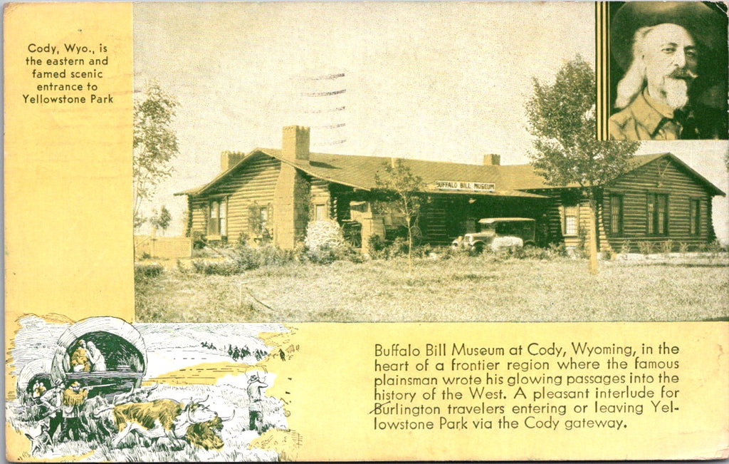 WY, CODY - Buffalo Museum log building, Yellowstone park postcard - QC0047