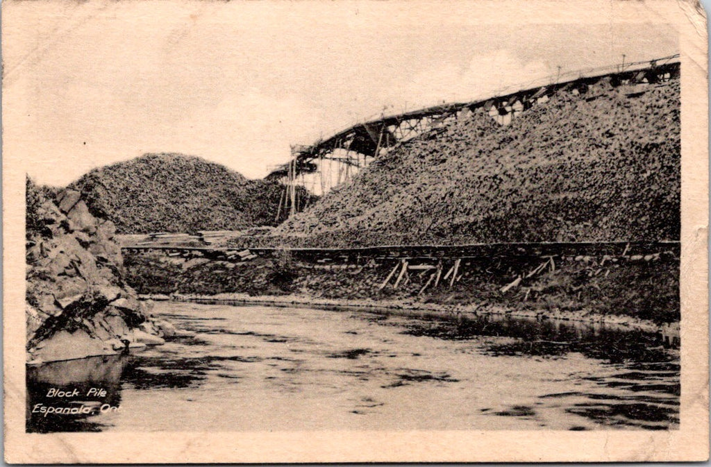 Canada - ESPANOLA, ON - Block Pile - showing a RR Bridge being built? - QC0057