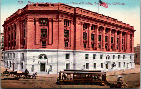 CA, LOS ANGELES - Post Office & Federal Bldg (new), street car etc postcard - R0
