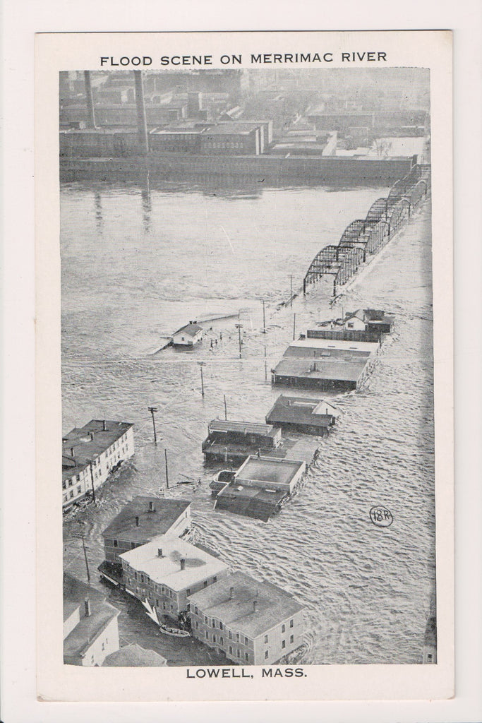 MA, LOWELL - Flood scene on Merrimac River- Tichnor Bros postcard - R00874