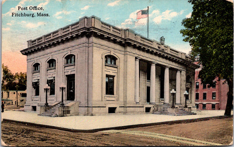 MA, FiITCHBURG - Post Office - 1914 Flag killer strike postmarked postcard - R009