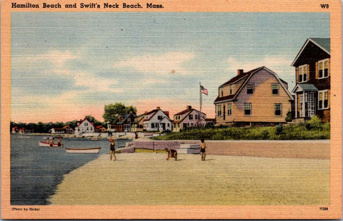 MA, WAREHAM - Hamilton Beach and Swifts Neck Beach with shoreline bldgs postcard