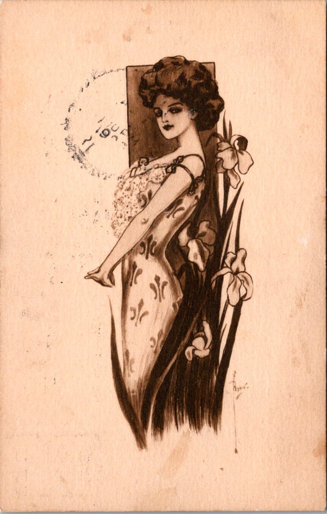 People - Female postcard - Pretty Woman, posing seductively, irises - S01107