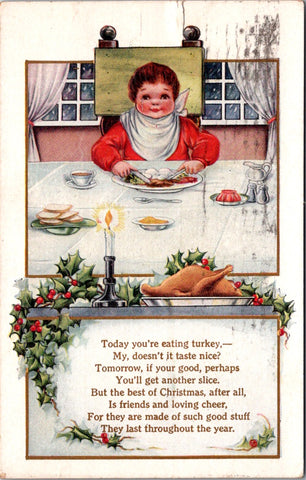 Xmas - Boy at table eating - Today you re eating Turkey - Whitney Made postcard
