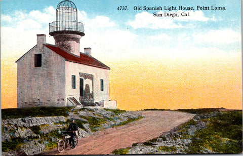 CA, SAN DIEGO - Point Luma, Old Spanish Light House, postman or cop on bike - S0