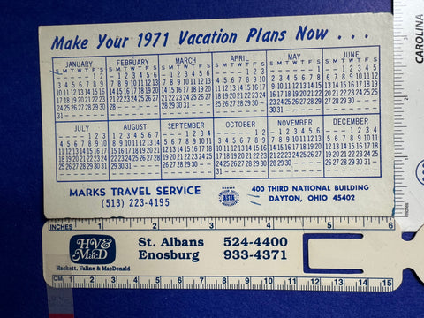 OH, Dayton - Marks Travel Service - 1971 Calendar blotter - S01415