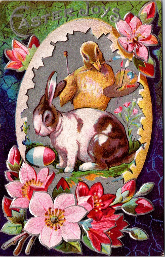 Easter - Anthropomorphic duck with paint brushes and board postcard - SH7384