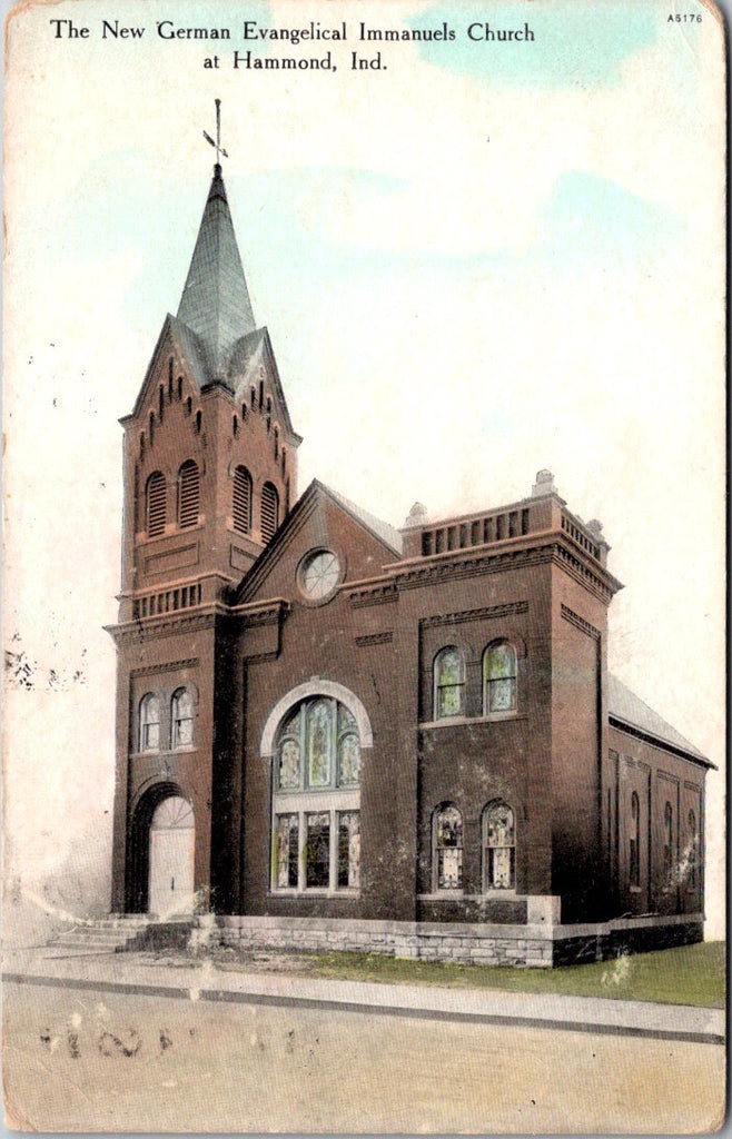 IN, Hammond - New German Evangelical Immanuels Church - 1910 postcard - SL2253