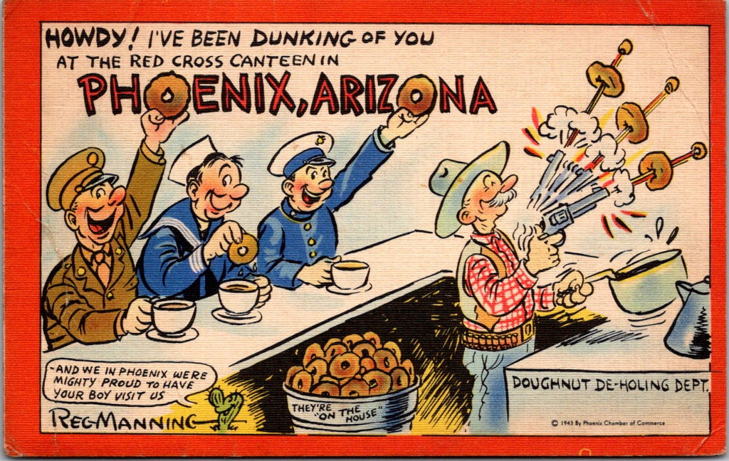 AZ, PHOENIX - Military men dunking donuts - Reg Manning postcard – SL2357