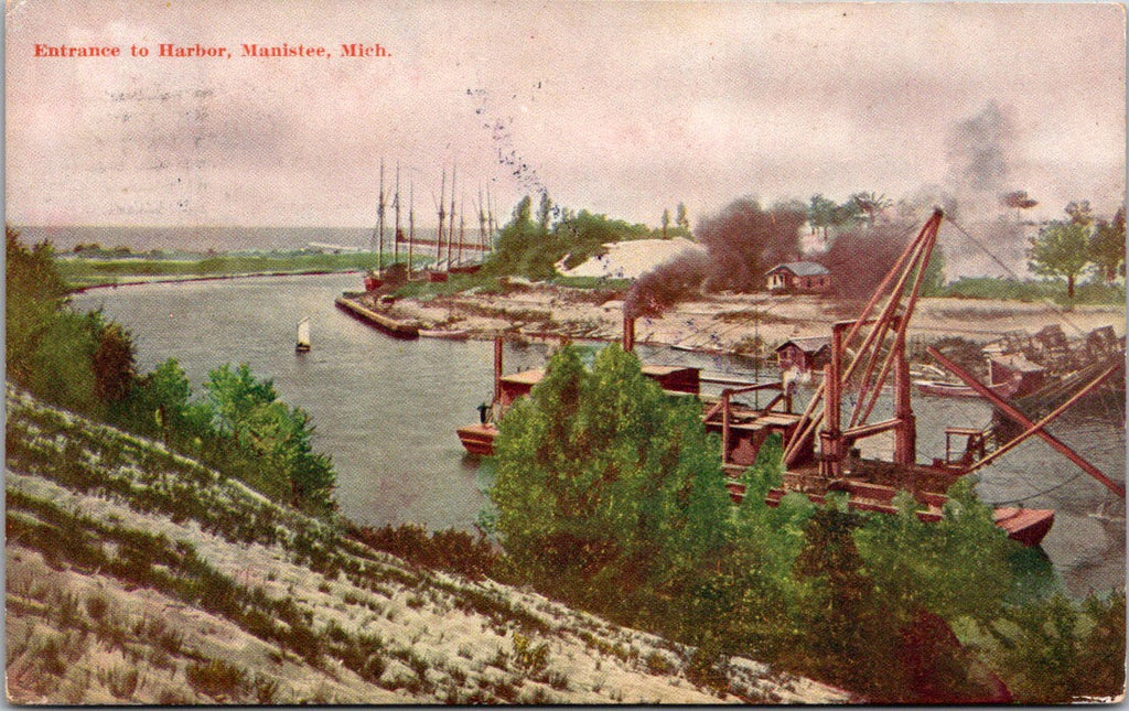 MI, MANISTEE - Entrance to harbor @1911, nice flag cancel - SL2601