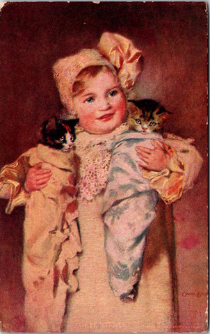 Animal - Cat or Cats postcard - little girl holding a couple kittens - SL2637