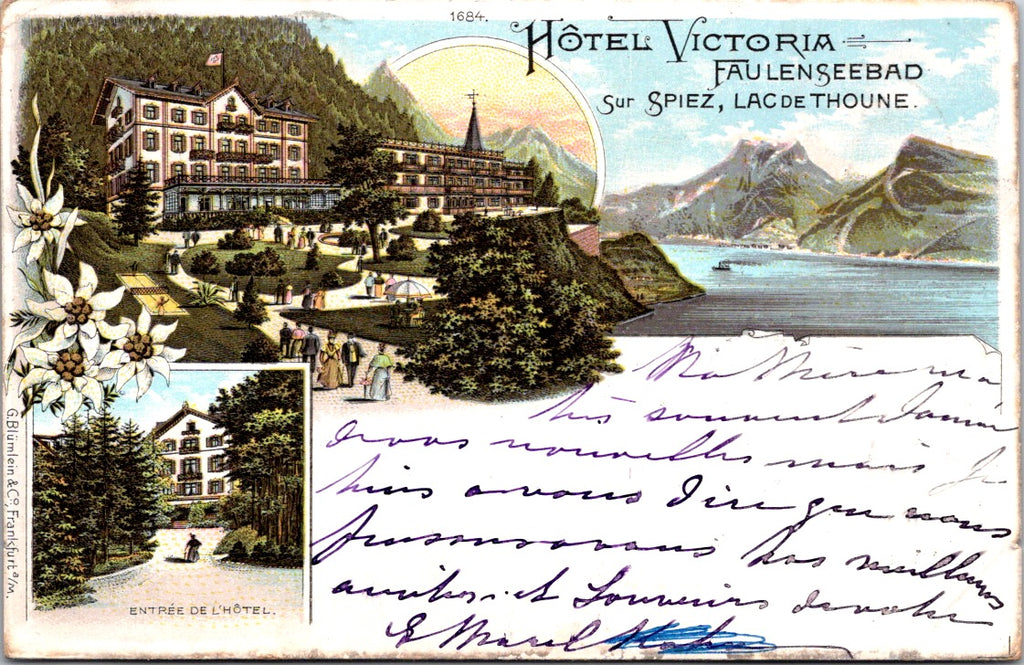 Foreign postcard - SPIEZ, Switzerland - @1900 Hotel Victoria - SL2917