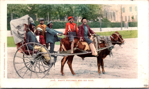 Vintage African American - Black man, boys on cart postcard - SL3076