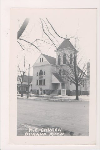 MI, Durand - M E Church - Methodist sign - RPPC postcard - SL3087